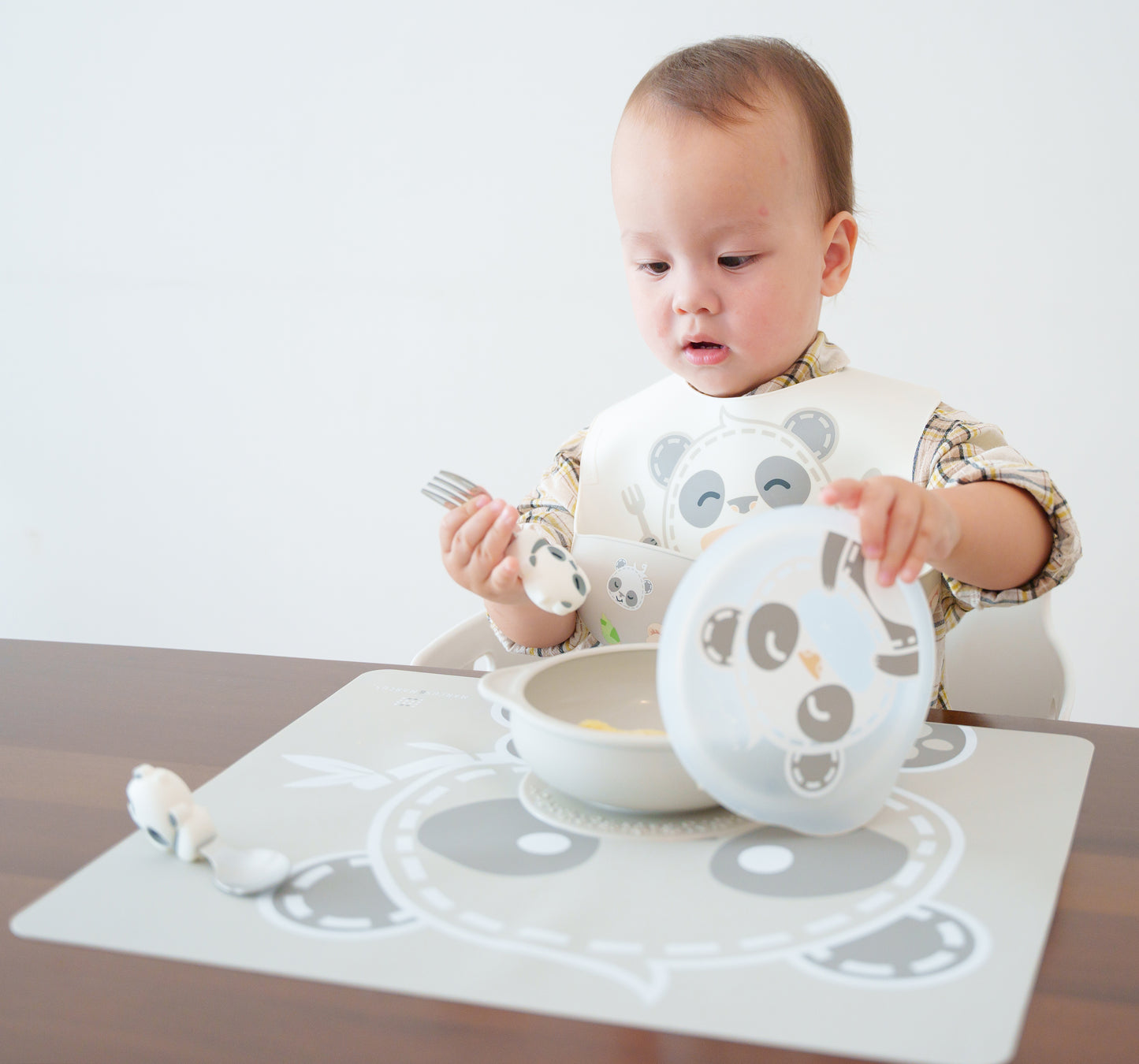 Suction Bowl with Lid - Gray