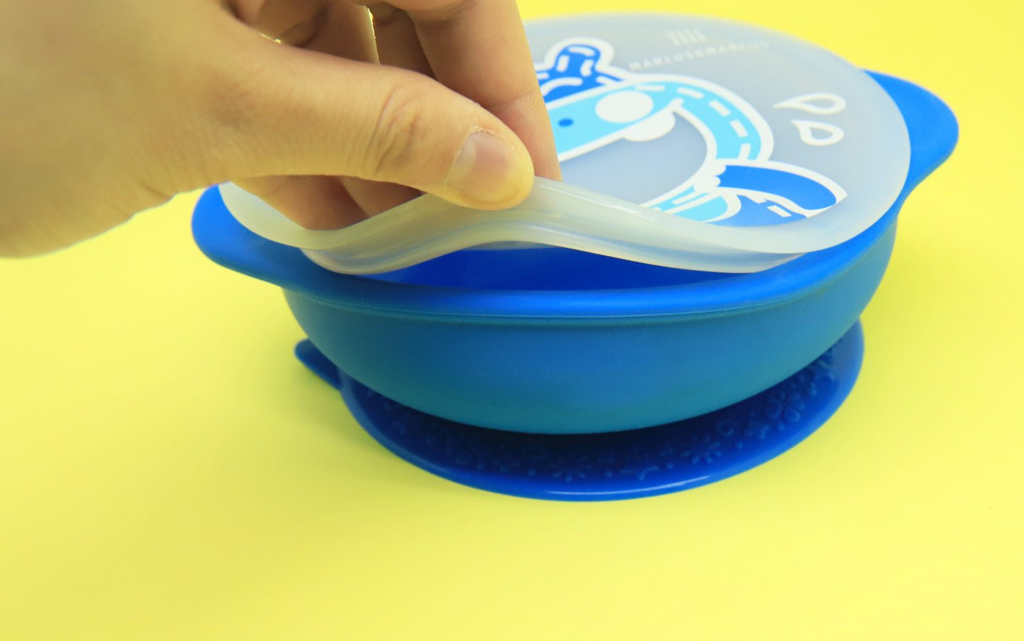 Suction Bowl with Lid - Blue