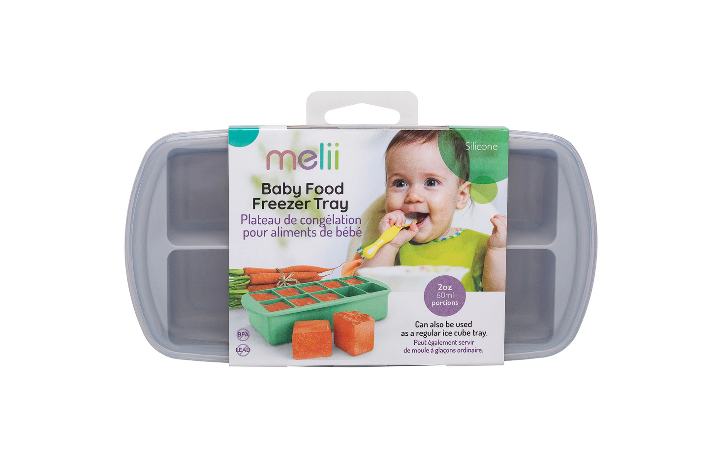 Silicone Baby Food Freezer Tray with Lid -Gray