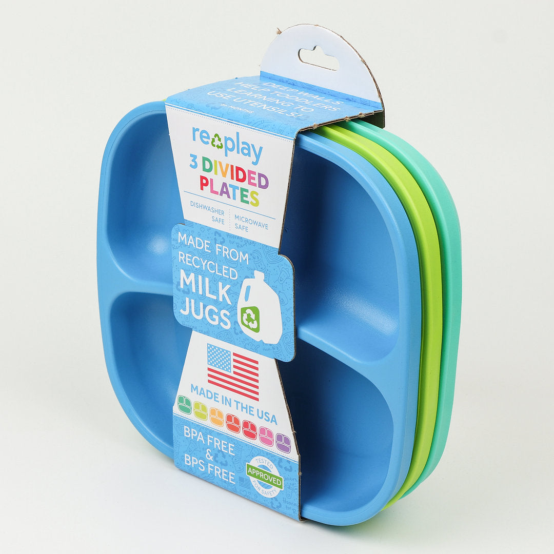Re-Play Divided Plates Set - Aqua, Sky Blue and Lime Green