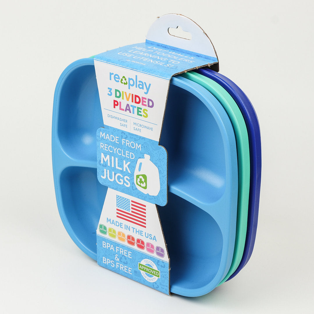Re-Play Divided Plates Set - Aqua, Sky Blue and Navy