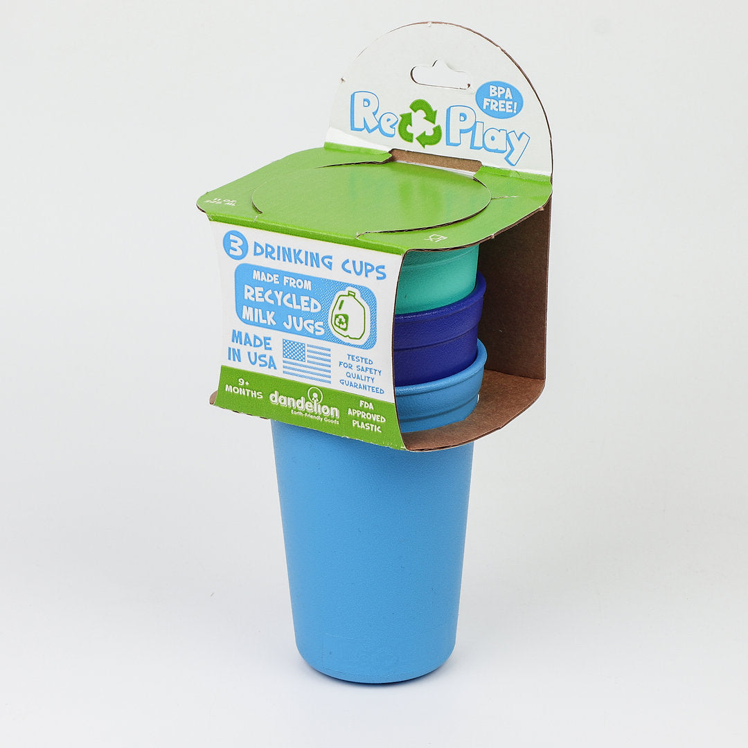 Re-Play Drinking Cups, 10oz - Aqua, Sky Blue and Navy Blue