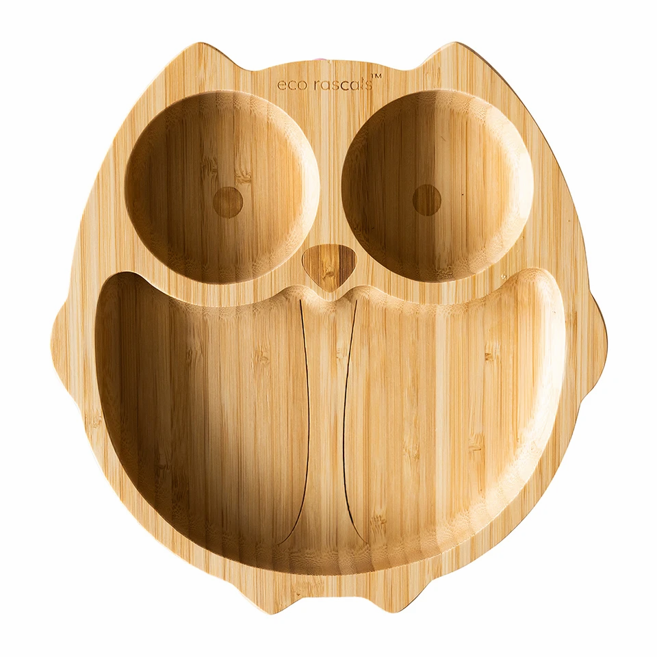 Owl Bamboo Suction Plate - Yellow