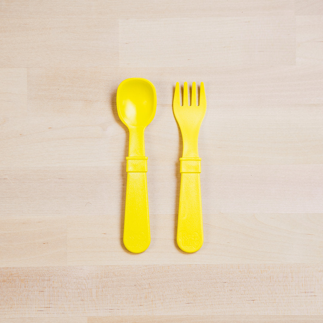 Re-Play Toddler Utensil Set - Aqua, Orange, Yellow and Lime Green