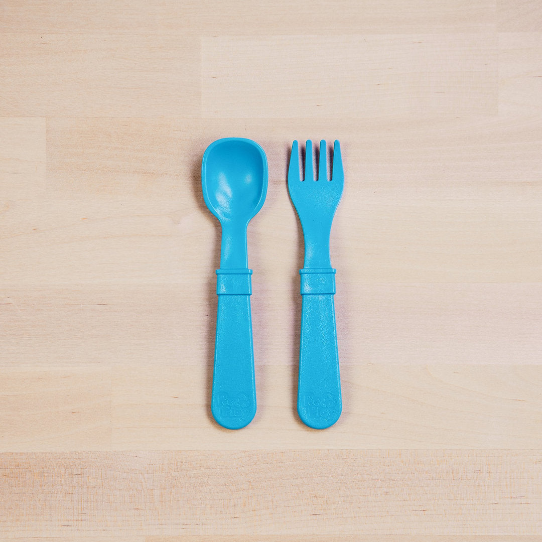 Re-Play Toddler Utensil Set - Aqua, Orange, Yellow and Lime Green
