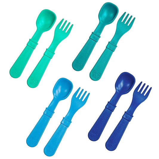 Re-Play Toddler Utensil Set - Aqua, Teal, Sky Blue and Navy Blue