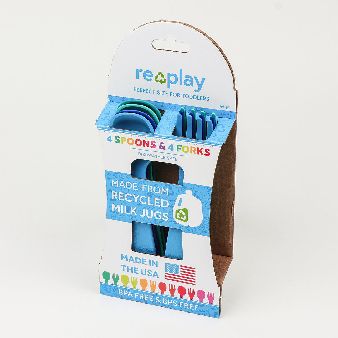 Re-Play Toddler Utensil Set - Aqua, Teal, Sky Blue and Navy Blue