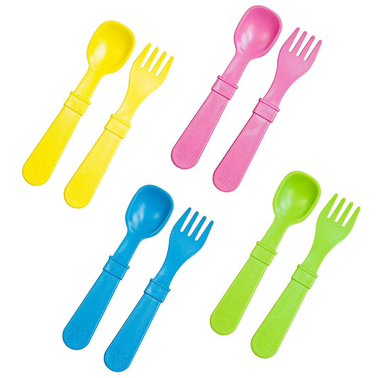 Re-Play Toddler Utensil Set - Yellow, Pink, Skyblue and Lime Green
