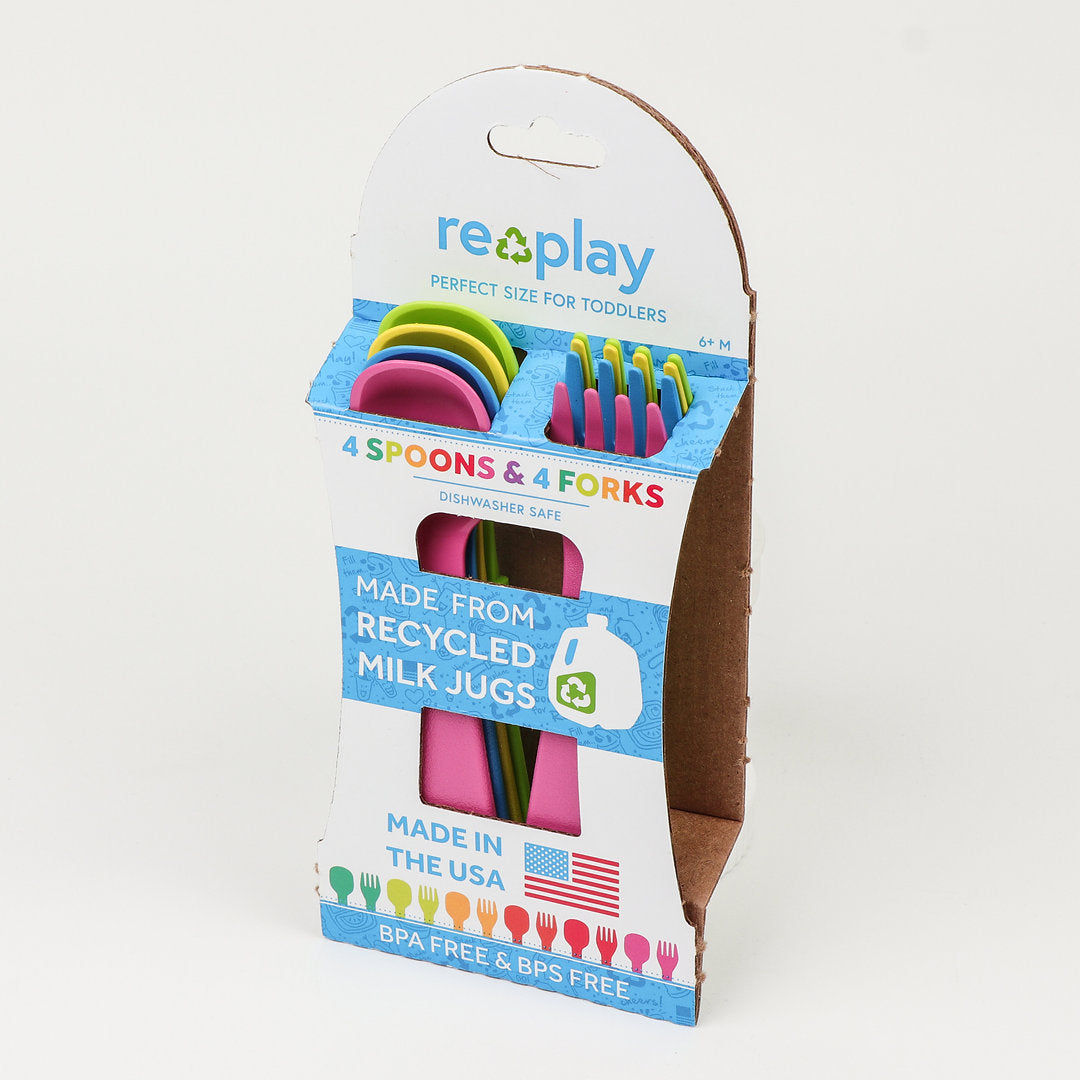 Re-Play Toddler Utensil Set - Yellow, Pink, Skyblue and Lime Green