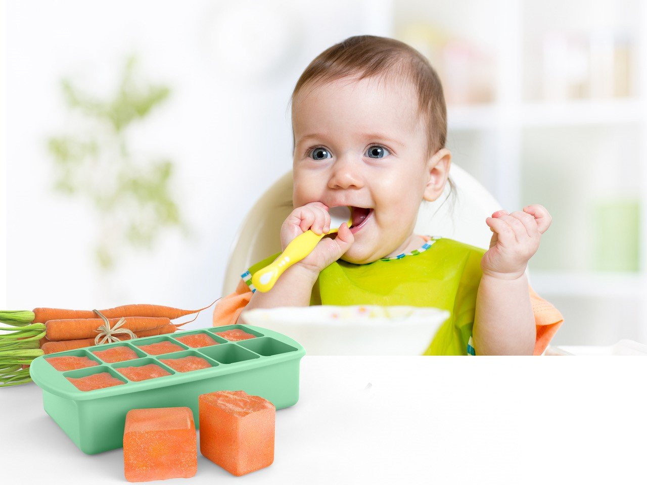 Silicone Baby Food Freezer Tray with Lid - Green