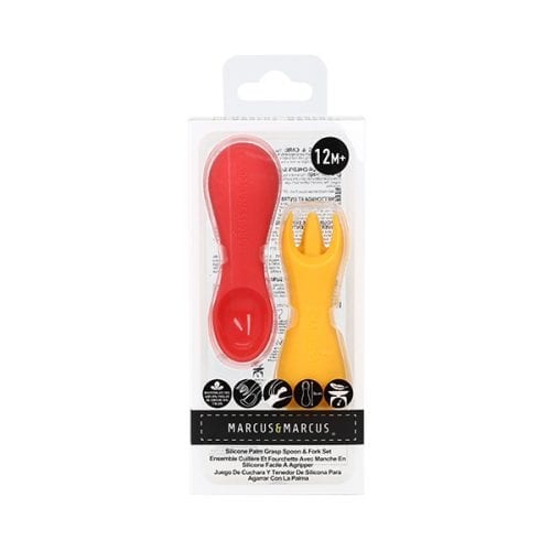 Silicone Palm Grasp Spoon & Fork Set - Red