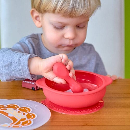 Silicone Palm Grasp Spoon & Fork Set - Red