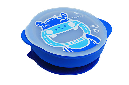 Suction Bowl with Lid - Blue