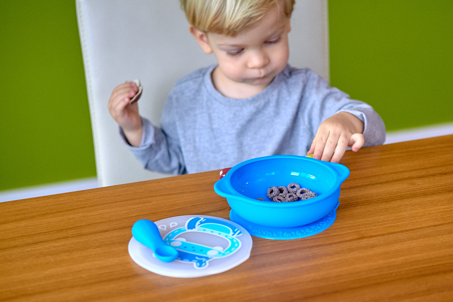 Suction Bowl with Lid - Blue