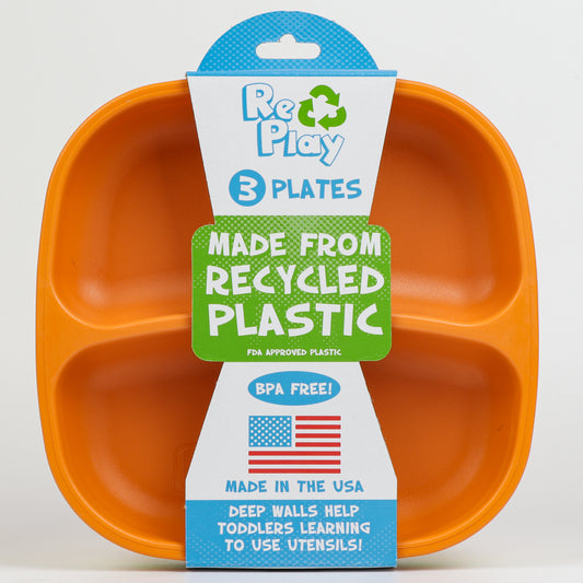 Re-Play Divided Plates Set - Orange, Yellow & Lime Green