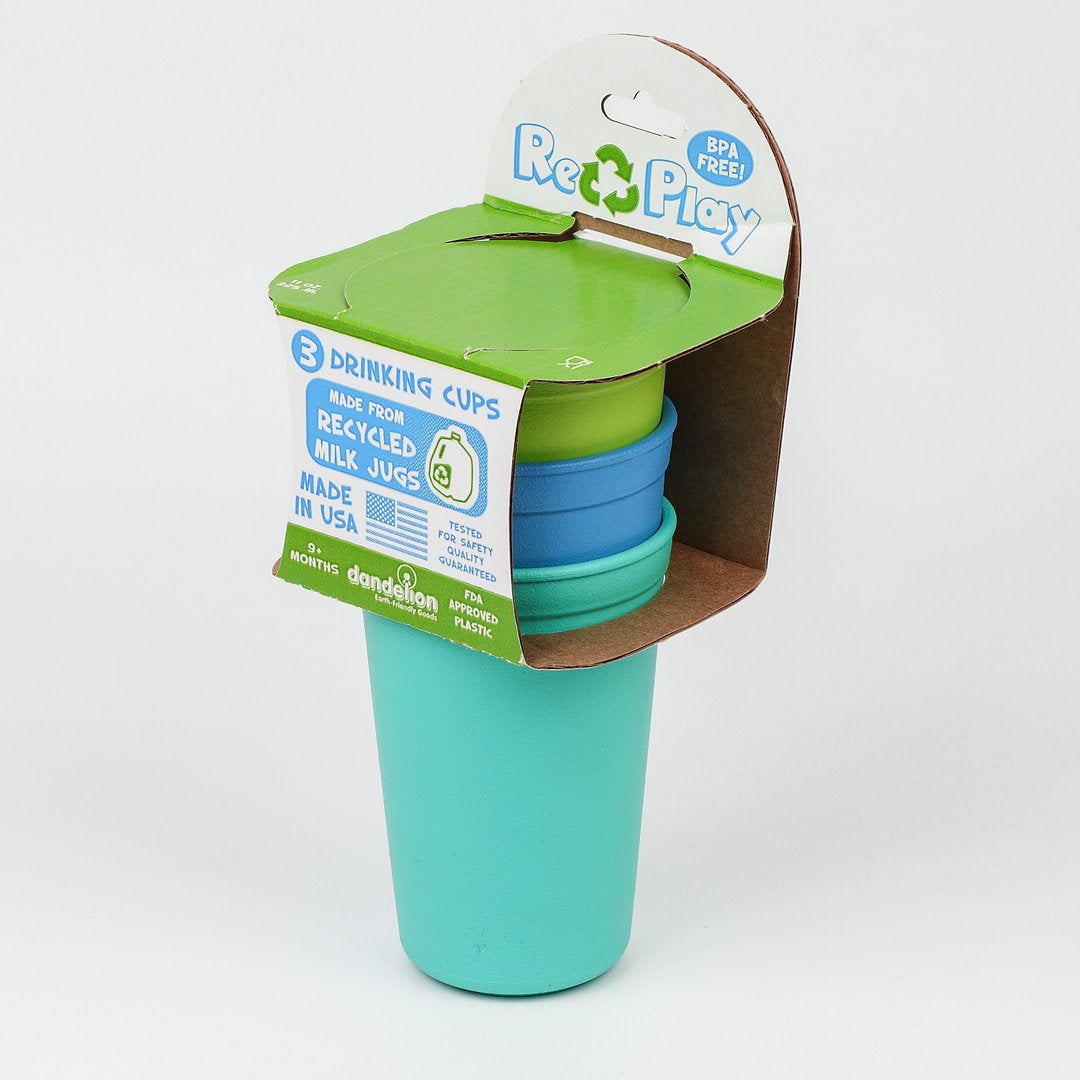 Re-Play Drinking Cups, 10oz - Aqua, Skyblue and Lime Green