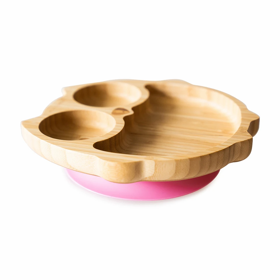 Owl Bamboo Suction Plate - Pink