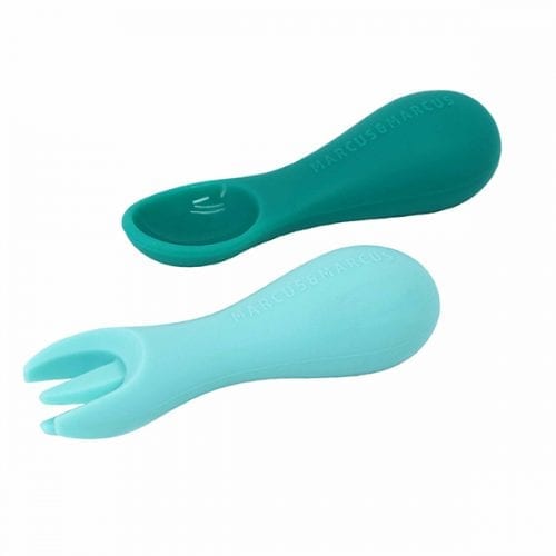 Silicone Palm Grasp Spoon & Fork Set - Green