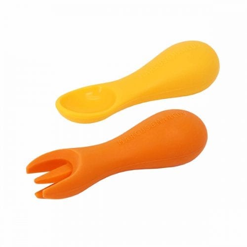 Silicone Palm Grasp Spoon & Fork Set - Yellow