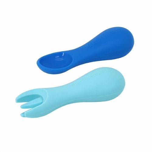 Silicone Palm Grasp Spoon & Fork Set - Blue