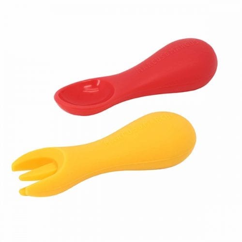 Silicone Palm Grasp Spoon & Fork Set - Red