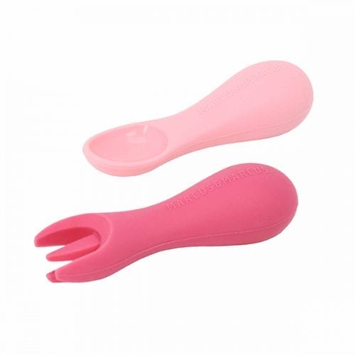 Silicone Palm Grasp Spoon & Fork Set - Pink