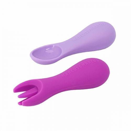 Silicone Palm Grasp Spoon & Fork Set - Purple